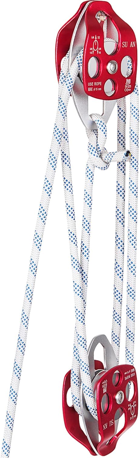Mophorn Twin Sheave Block and Tackle 2/5-1/2Inch 100-200Ft Twin Sheave Block with Braid Rope 30-35KN 6600-7705LBS Double Pulley Rigging