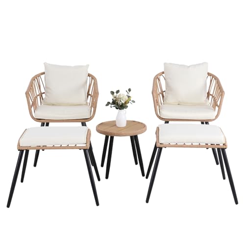 3 Pieces Patio Bistro Set, Outdoor Wicker Table and Chairs Set of 2
