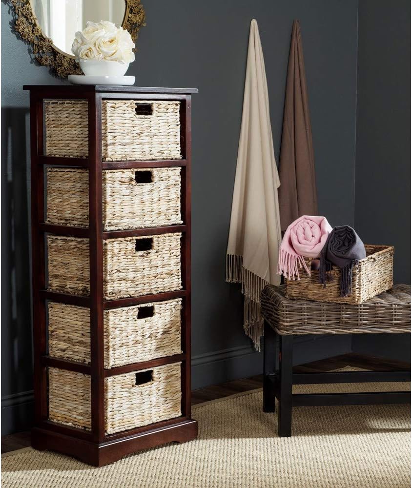 Safavieh American Homes Collection Vedette Distressed Black 5 Wicker Basket Storage Tower