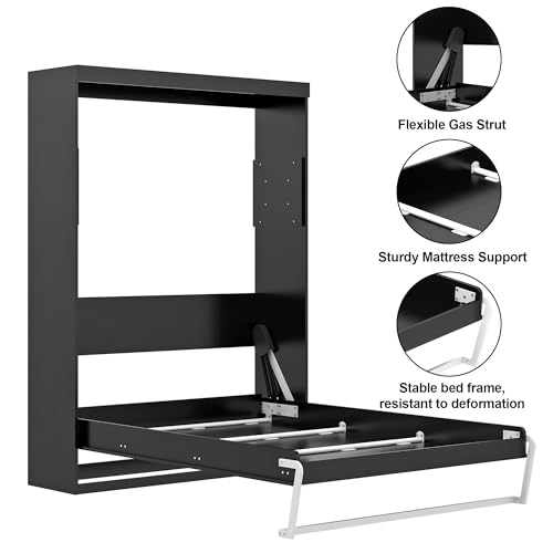 Black Wood Full Size Murphy Bed, Murphy Bed Full Space-Saving Wall Beds