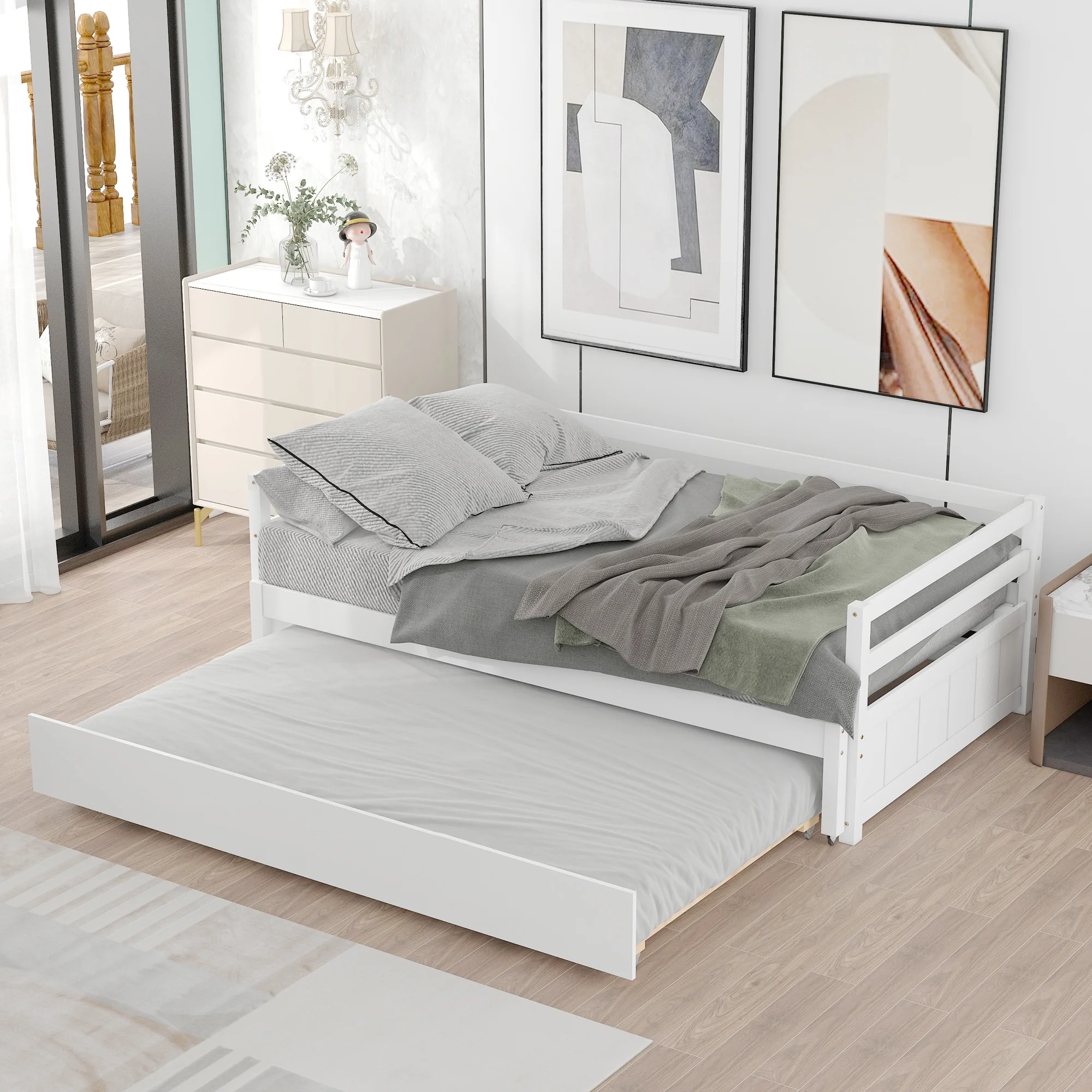 Cosymart Twin or Double Twin Daybed with Trundle,White