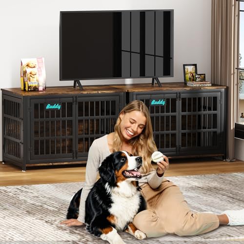 EasyCom 48"/42"/33" Dog Crate Furniture with Name Tag, Heavy Duty Dog Kennel Indoor for Large Dogs