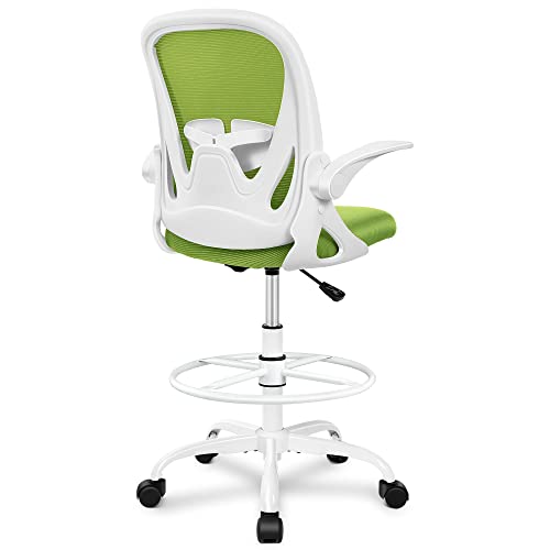 Primy Drafting Chair Tall Office Chair with Flip-up Armrests Executive Ergonomic Computer Standing Desk Chair with Lumbar Support and Adjustable