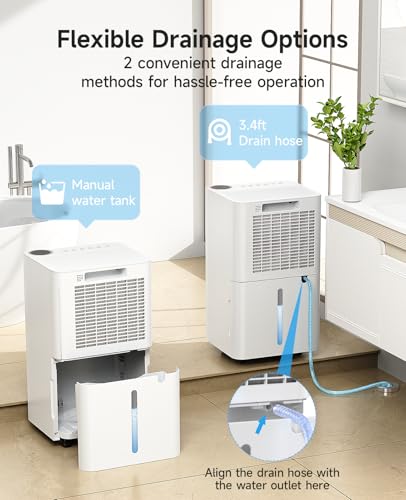 2500 Sq.Ft Dehumidifier for Basement with Drain Hose, 34 Pints Dehumidifiers for Home Large Room Bathroom Bedroom,3 Modes