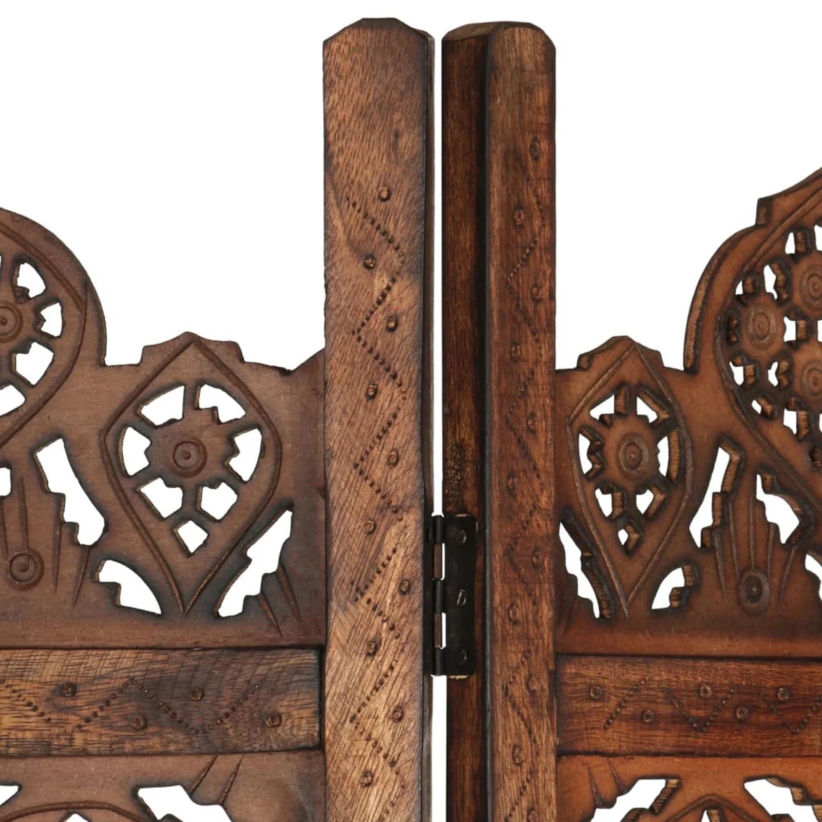 Anself Hand Carved 4-Panel Room Divider Freestanding Room Partition Panel Folding Screen Mango Wood Brown for Bedroom, Bathroom, Living Room