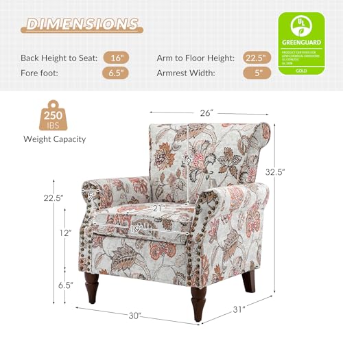 HULALA HOME Modern Wingback Accent Chair with Wood Legs & Removable Cushion, Comfy Upholstered Armchair with Nailhead Trim