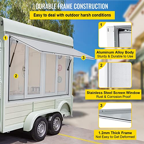 VEVOR Concession Window, 36 x 36 inch, Aluminum Alloy Food Truck Service Window with 4 Horizontal Sliding Screen Windows & Awning Door & Drag Hook
