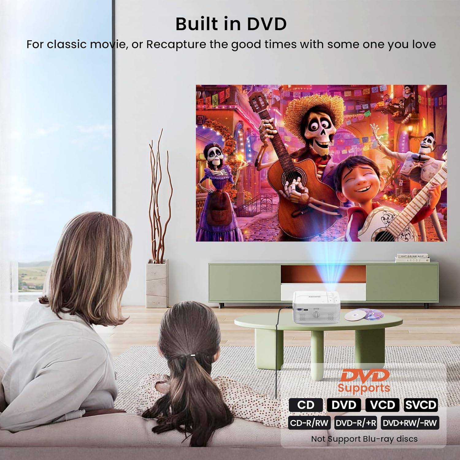 BIGASUO HD 9000L Bluetooth Projector Built in DVD Player, Mini Projector 1080P and 250”Supported with Tripod/ Carry Bag