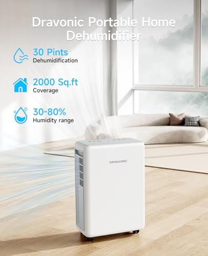 2000 Sq. Ft Dehumidifier for Basement, 30 Pint Dehumidifiers for Home, Bedroom and Bathroom, 3 Modes Dehumidifier with Drain Hose