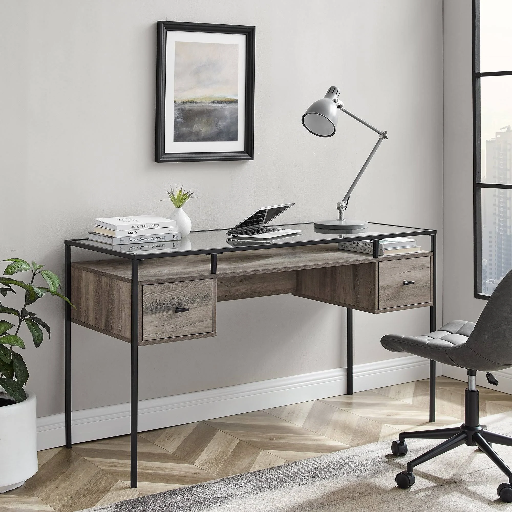 Carson Carrington 56-Inch Glass Top Writing Desk - Dark Walnut