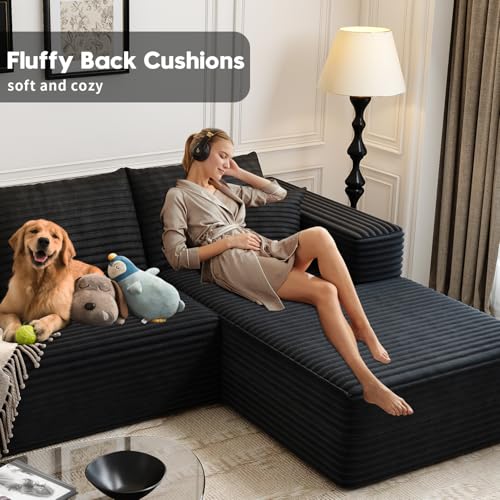 107.5" Cloud Modular Sectional Sofa with 1 Ottoman,Modern Minimalist Upholstered Couches, Comfort U Shaped Sofa for Living Room
