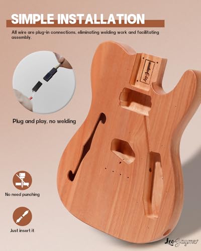Leo Jaymz DIY Single Cut Electric Guitar Kits with Mahogany Body and Neck - Rosewood Fingerboard and All Components Included (LP Hollow)
