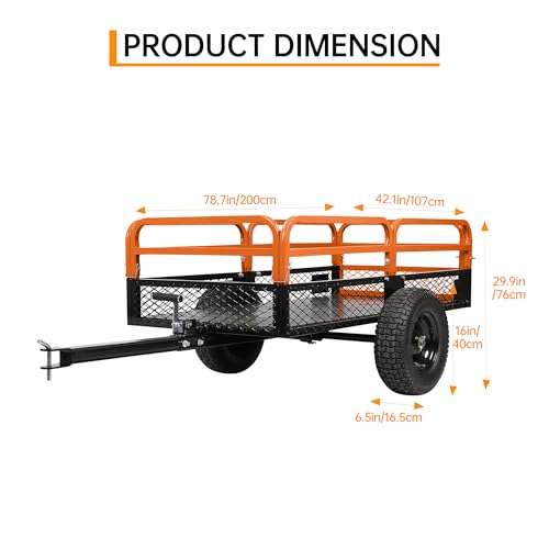 Heavy Duty Steel Dump Cart,Utility Garden Trailer 1600 Lb Capacity for Lawn Mower,15 Cubic Feet Garden Utility Trailer with Removable Sides
