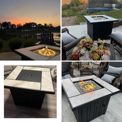 30" Propane Fire Pit with Real Ceramic Tabletop, 50000 BTU Gas Firepit Table with Lid & Glass Rock, Outdoor Fire Pit for Dining or Party