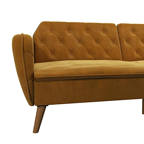 Novogratz Tallulah Memory Foam Futon, Convertible Couch, Camel Faux Leather