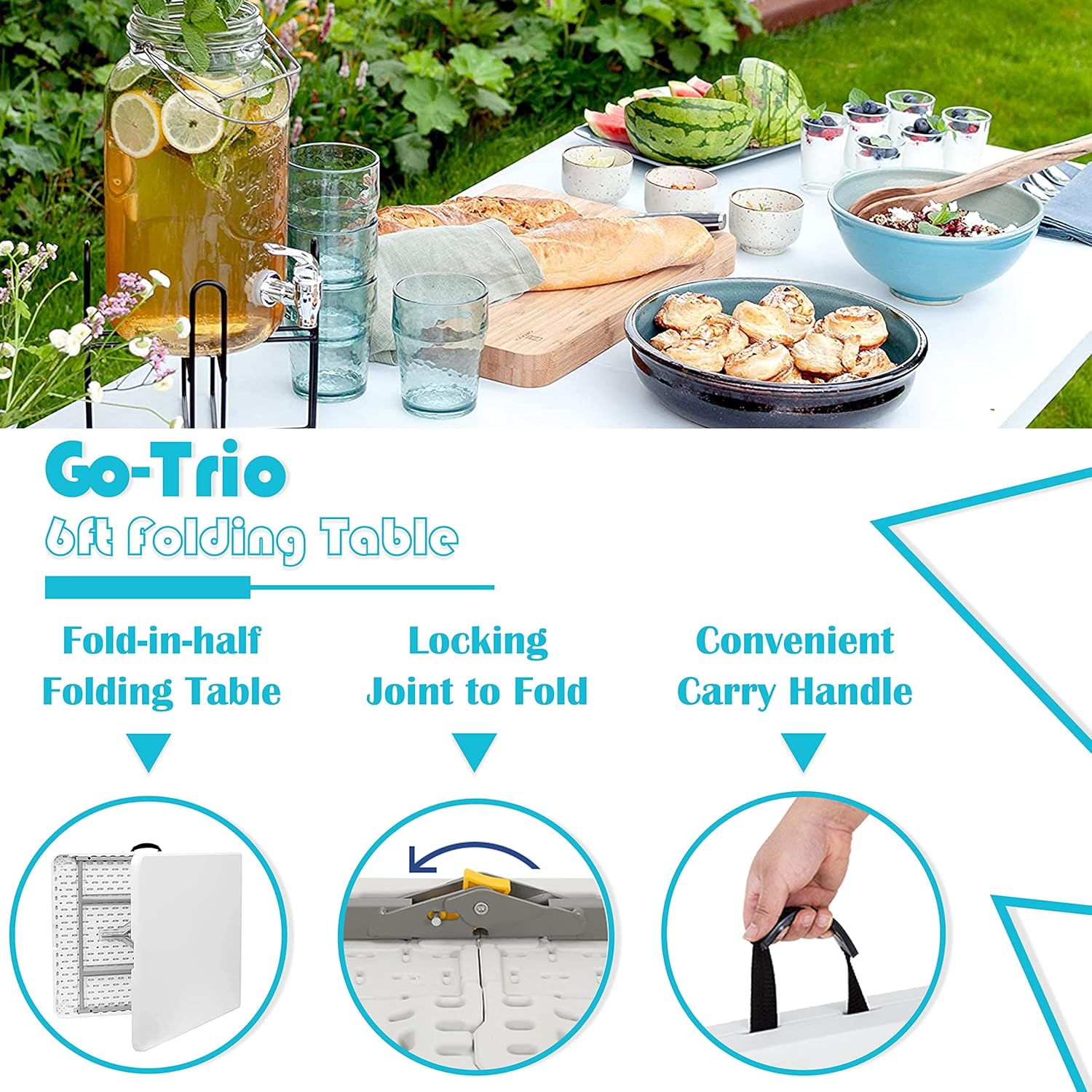 Go-Trio 4ft Low Portable Picnic Table, Boho Picnic Table with Carry Bag, Wooden Picnic Table Foldable