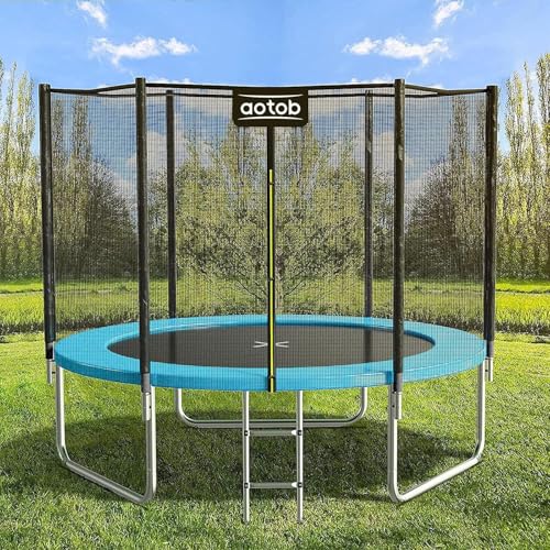 AOTOB 8FT 10FT 12FT 14 FT 15FT Trampoline with Safety Enclosure Net，Outdoor Trampoline with Basketball Hoop