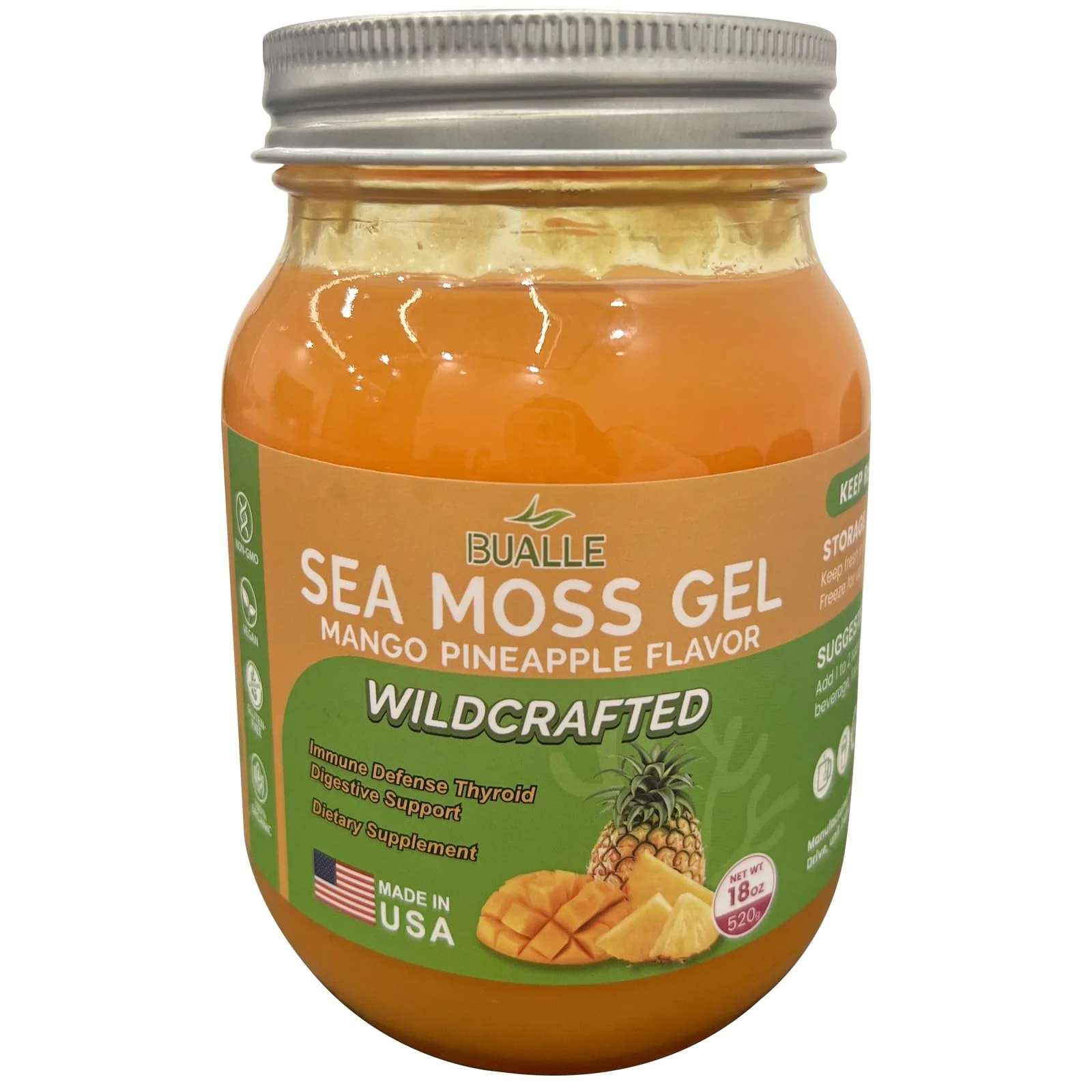 Bualle Sea Moss Gel Mango Pineapple Irish Seamoss Gel, 18 OZ Organic Raw Sea Moss Gel Rich in Minerals, Proteins & Vitamins