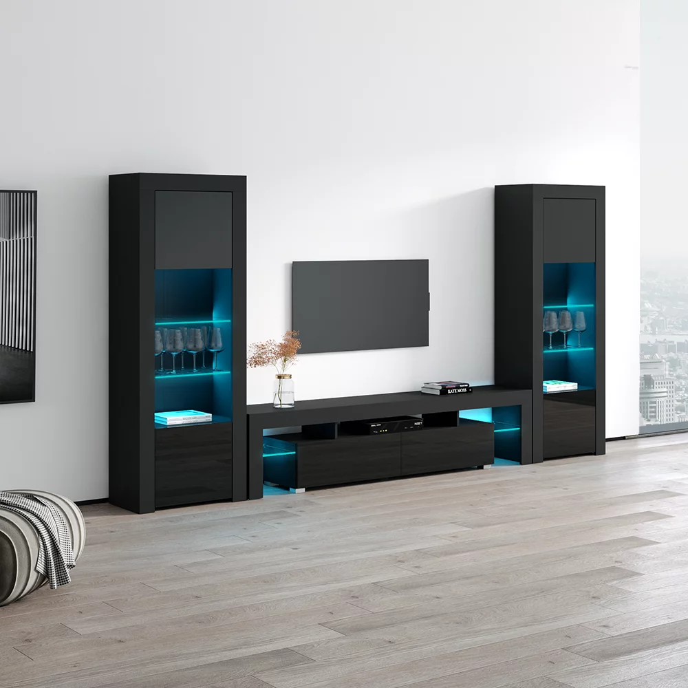 Milano Set 200-BK-BK Modern Wall Unit Entertainment Center