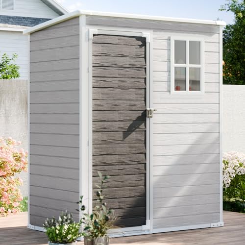 6x4 FT Outdoor Storage Shed, Waterproof Thicker Resin Shed with Floor & Lockable Door & Window & Vents, Plastic Tool Shed for Backyard, Patio