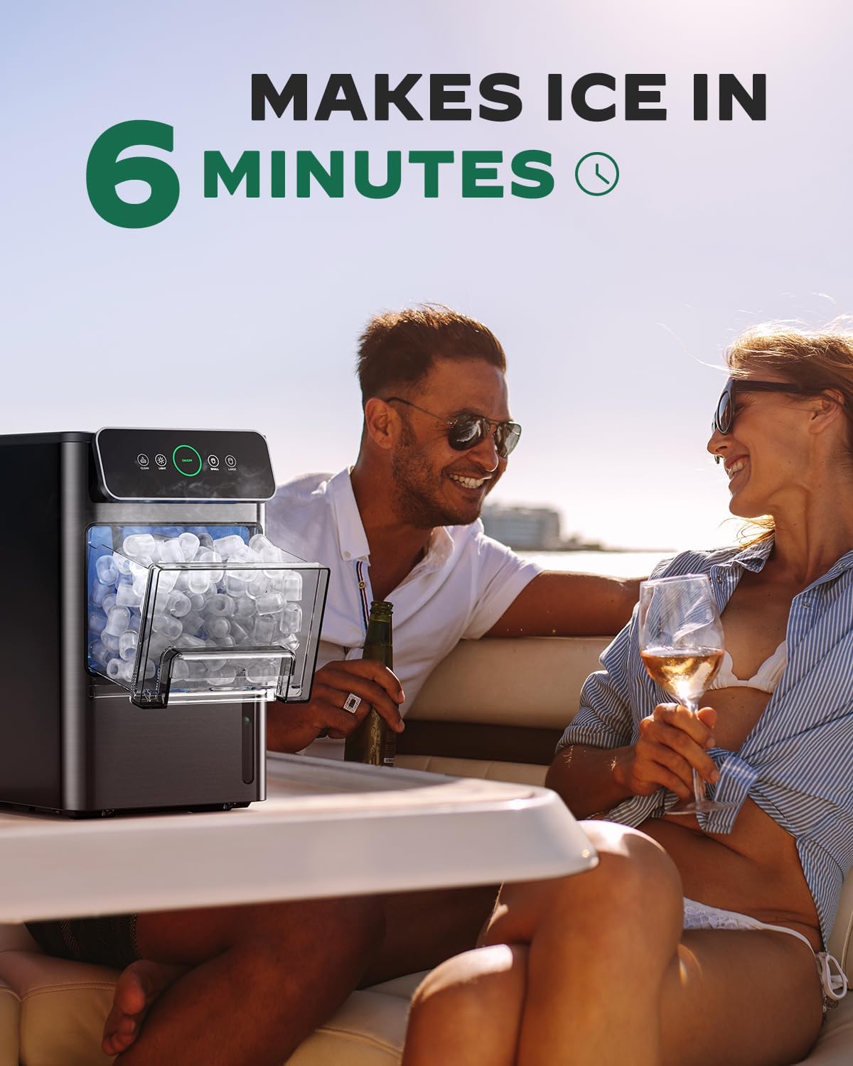 Silonn Ice Maker Coutertop Machine - Portable Ice Cube Maker, 2.6lbs Ice Basket with Bullet Ice in 6 Mins, Visible Water Level Window and Scoop