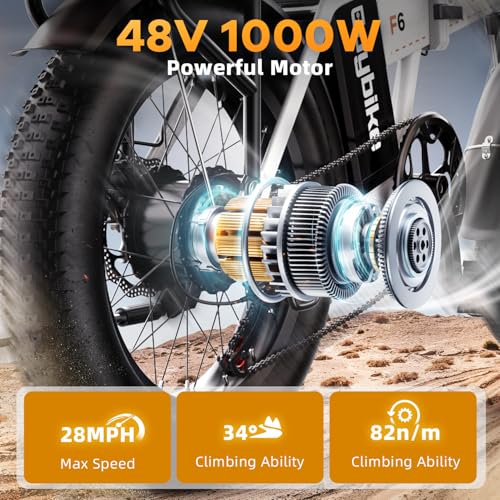 1000W Folding Electric Bike,48V 20AH Removable Battery E Bike,30+MPH,80 Miles Max Range Electric Bike for Adults,20" Fat Tire Foldable ebike