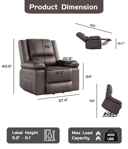 GarveeHome Power Lift Recliner Chair - Heat and Massage, Faux PU Electric Lift Recliner for Elderly & Mobility Impaired, Adjustable Back and Legs
