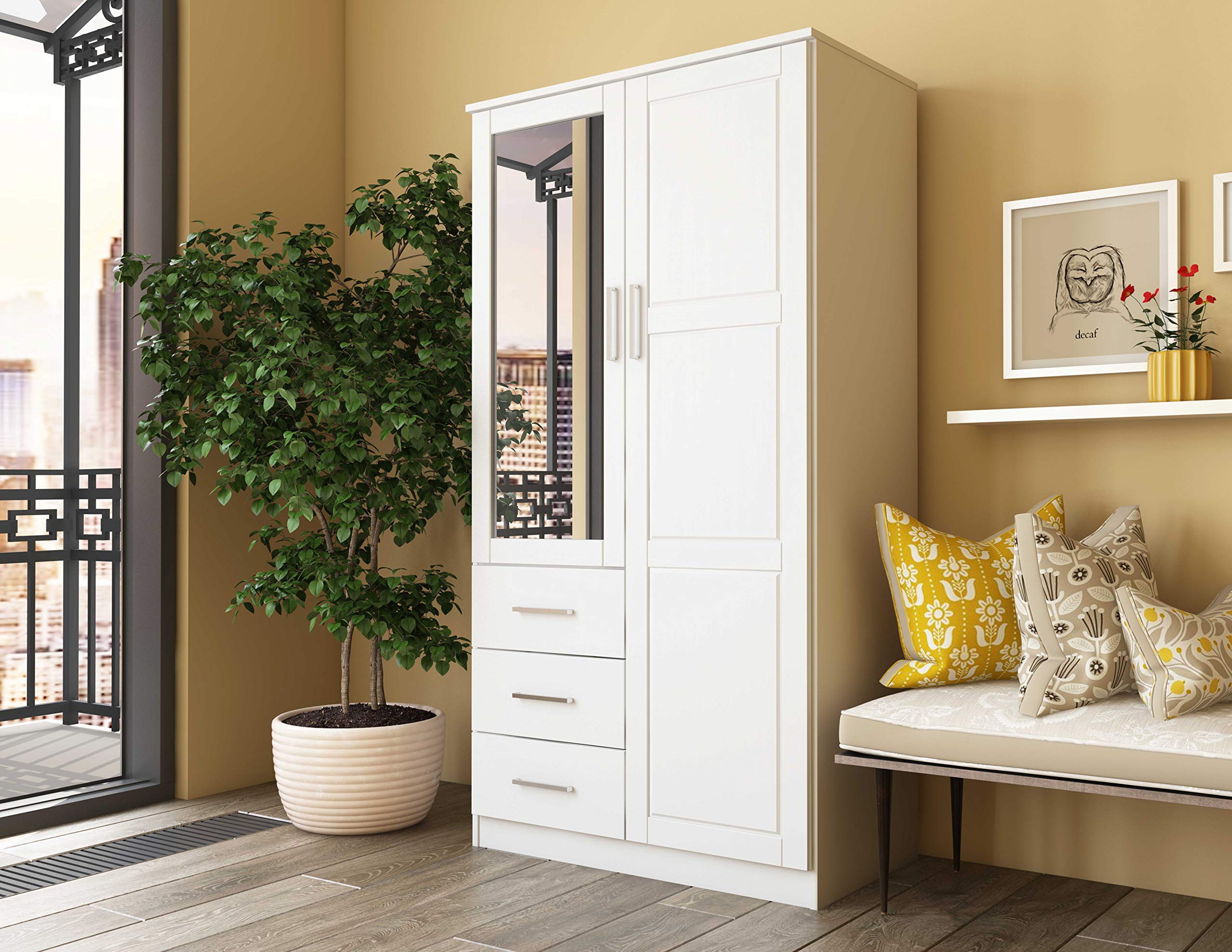 【Furniture】100% Solid Wood Wardrobe with Mirror, Java