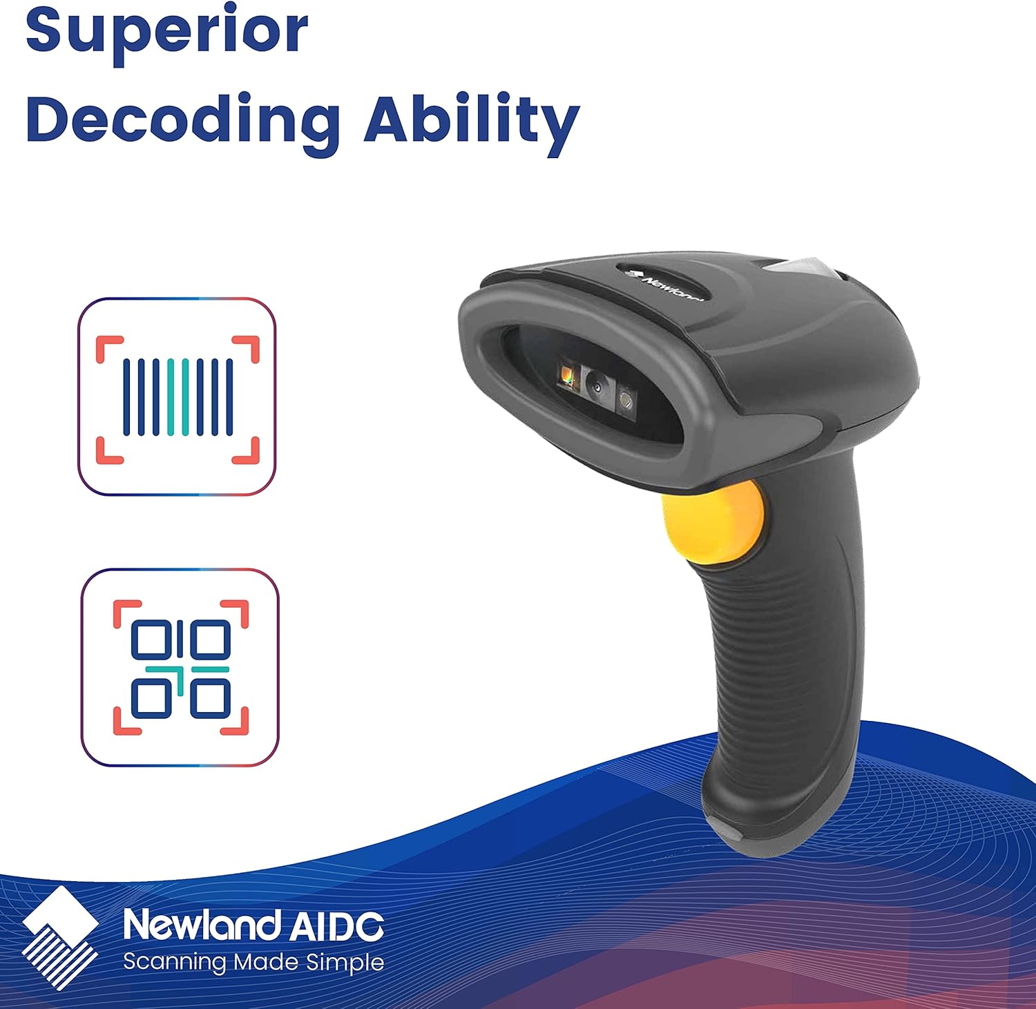 Newland HR2081-BT 2D Wireless Barcode Scanner Compatible with Bluetooth, Portable USB 1D 2D QR Barcode Scanner, Bar Code Image Reader for Inventory