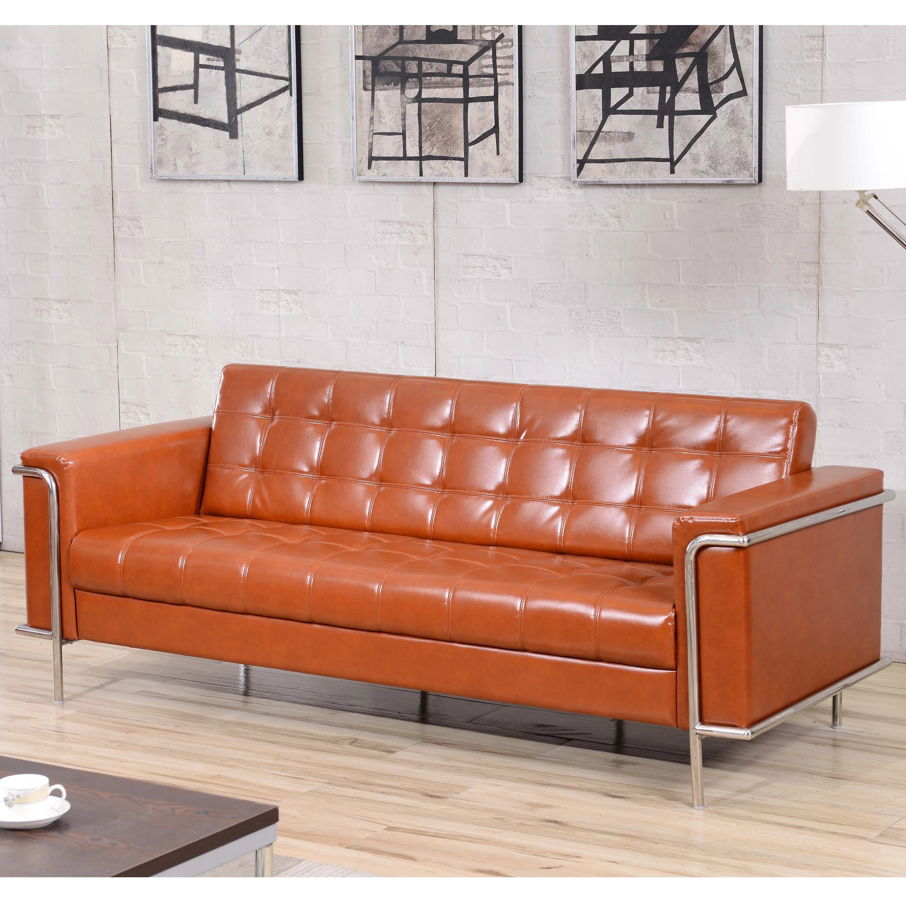 Flash Furniture Contemporary LeatherSoft Double Stitch Detail Sofa Grey Faux Leather Faux Leather