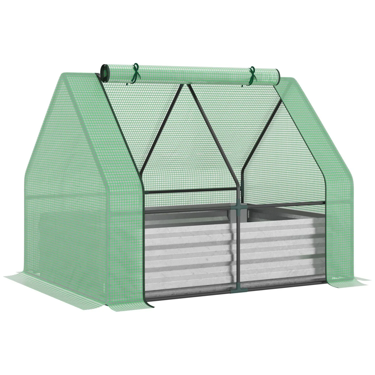 JHOOTUUO Galvanized Raised Garden Bed with Mini Greenhouse Cover  Outdoor Metal Planter Box with 2 Roll-Up Windows for Growing Flowers  Fruits