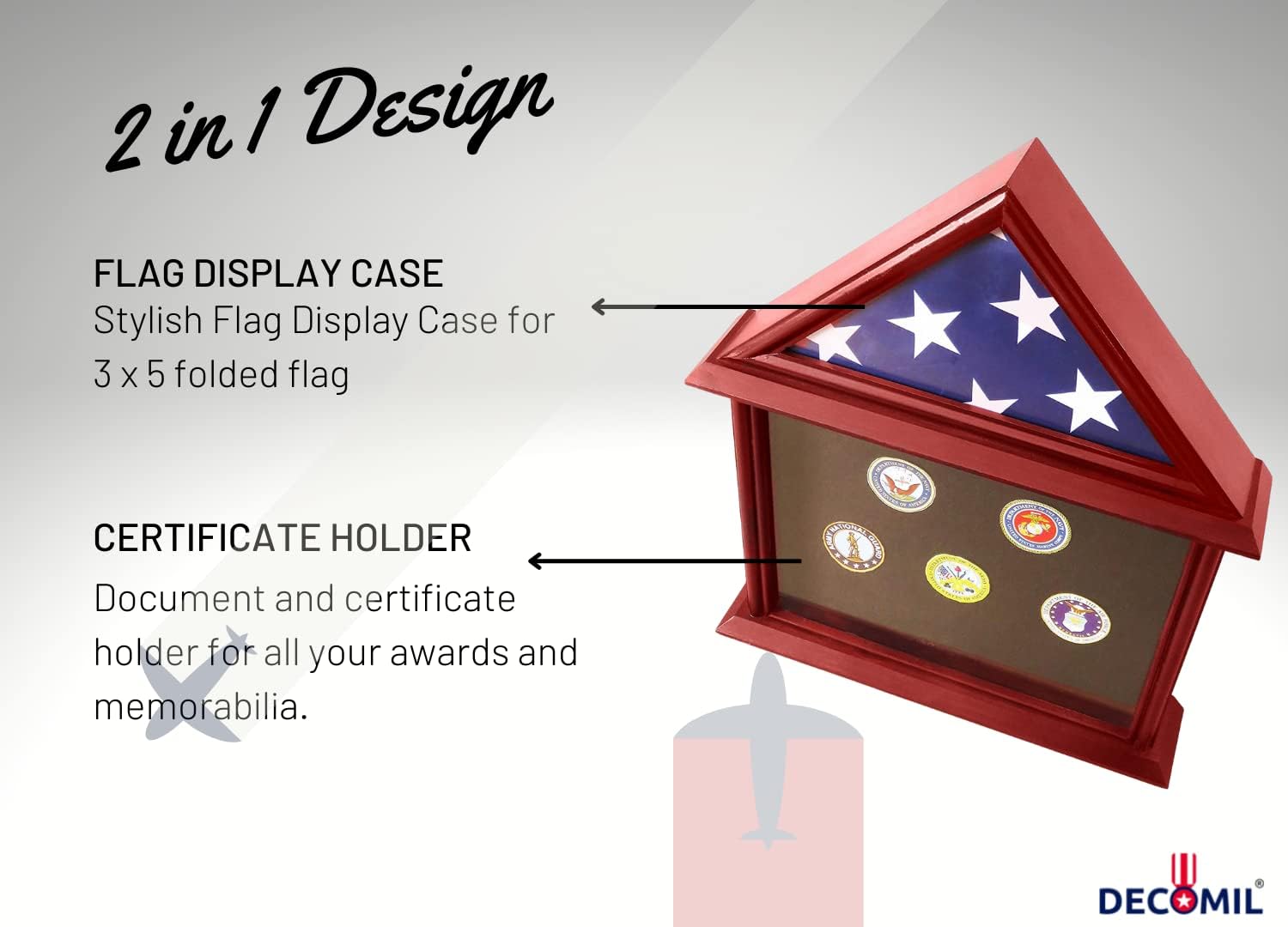 DECOMIL - 3x5 Flag Display Case with Certificate and Document Holder Mango Finish