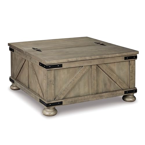 Signature Design by Ashley Valebeck Farmhouse Lift Top Coffee Table with Storage, Distressed Brown & Black Finish