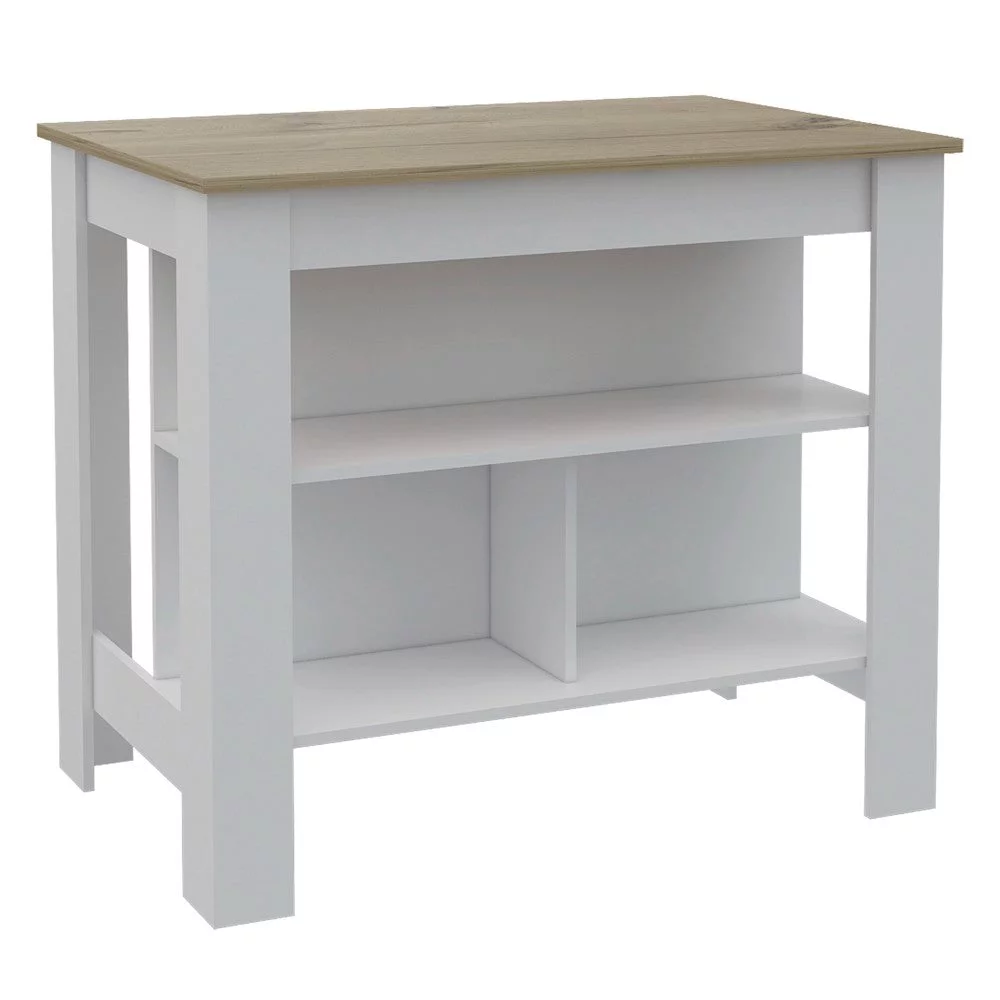Treevol Furniture, Kitchen Island Dozza, Indoor, Manufactured Wood, White / Light Oak Finish-Kitchen
