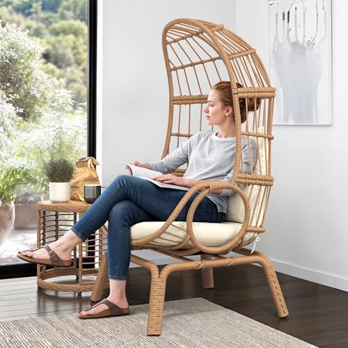 DWVO Egg Chair with Ottoman Outdoor, 370lbs Capacity Wicker Patio Glider Basket Chair with Footrest