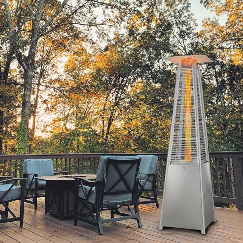 Hykolity Pyramid Patio Heater, 48000 BTU Glass Tube Propane Patio Heater with Wheels and Cover, Outdoor Propane Heaters for Patio, Backyard, Garden