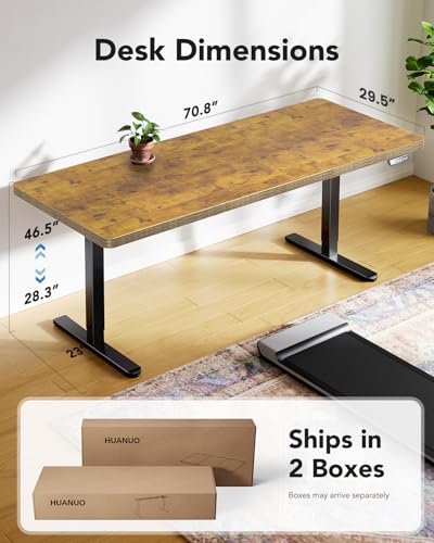 HUANUO Electric Standing Desk, 71 x 35 inch Large Height Adjustable Table, Powerful Brushless Motor, 4 Memory Preset, Sit Stand Up Desk