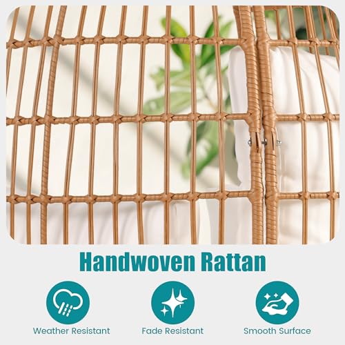 Outdoor Egg Chair, PE Wicker Chair with 4 Thicken Cushions, Patio Chairs 440 lbs Capacity