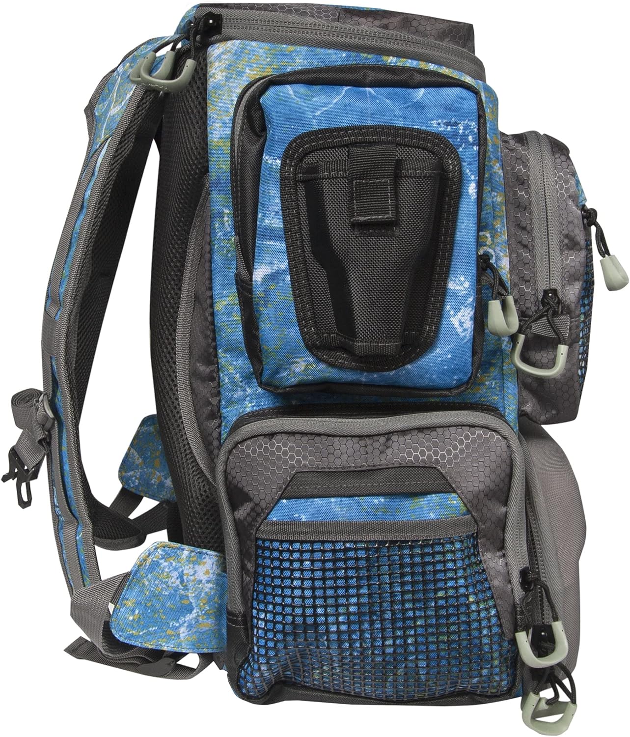Calcutta Squall Tactical Tackle Backpack | Mossy Oak Shoreline Pattern | 3 3600 Tackle Trays | Durable Fishing Tackle Bag | Padded Backpack Straps |