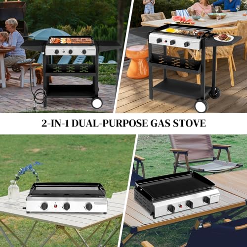 Outvita 2 Burner Portable Flat Top Gas Grill, 28" Propane Griddle, 30,000 BTU