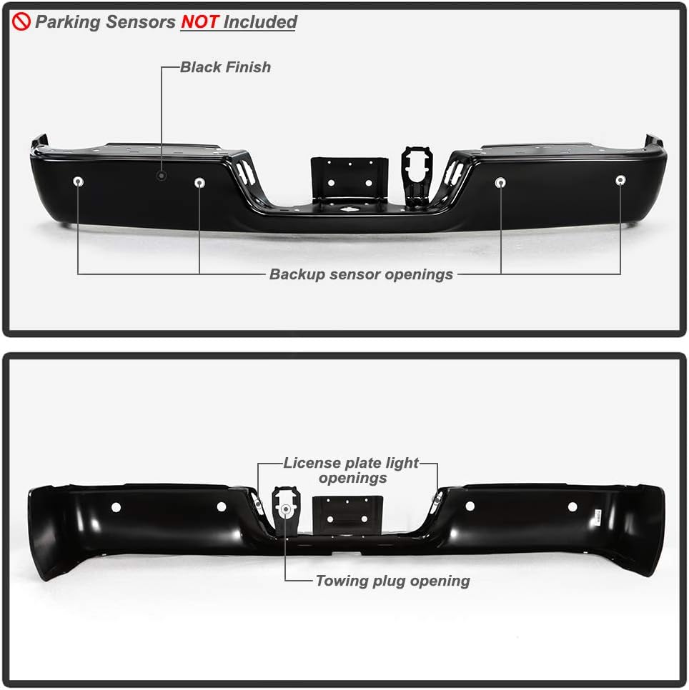 ACANII - For 2013-2018 Dodge Ram 2500 3500 w/Sensor Holes Black Powder Steel Rear Step Bumper Face Bar Assembly