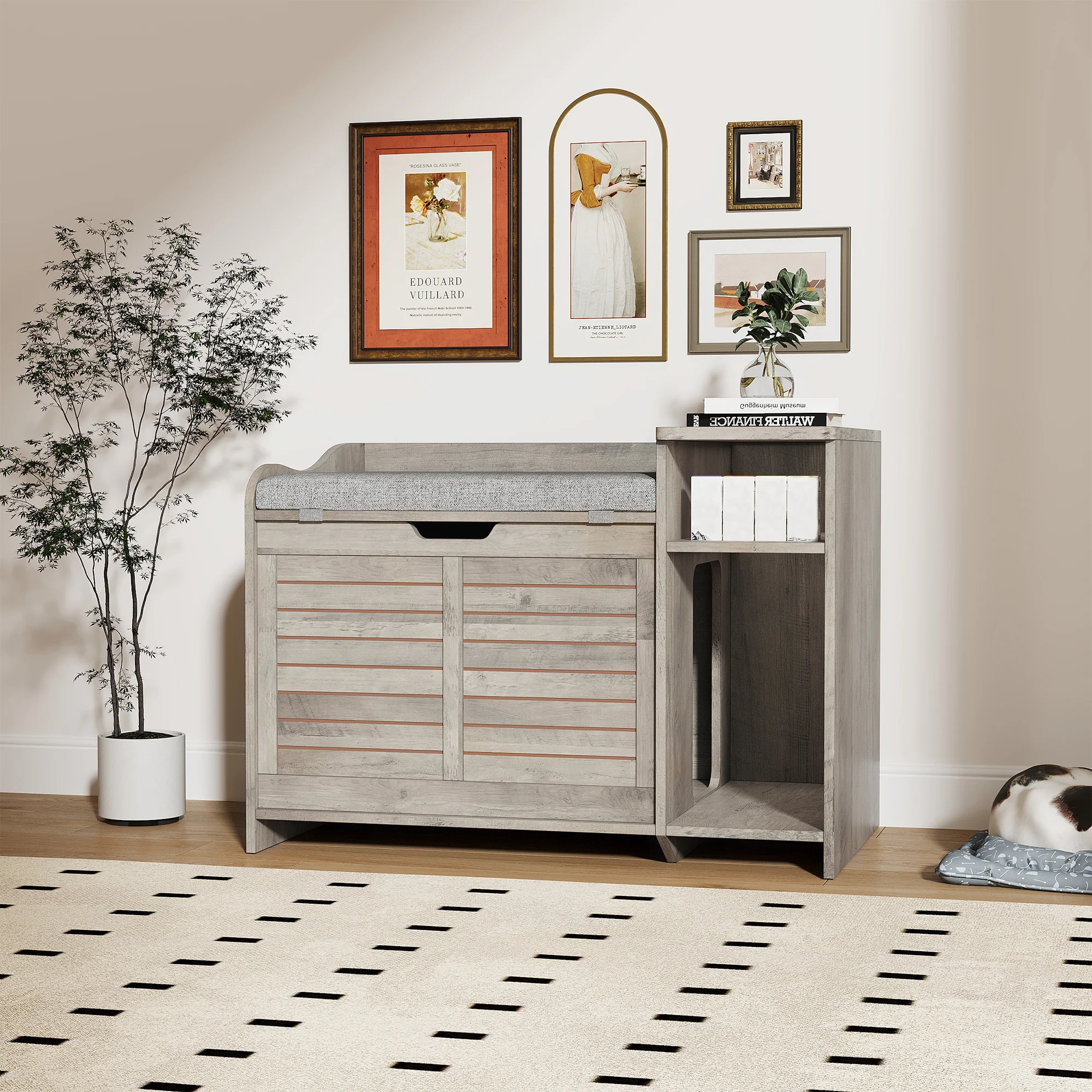 OUTGOODS Hidden Cat Litter Box Furniture, Fir Wood Enclosure Cabinet w/ Storage