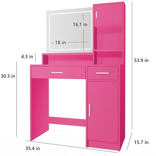 Vanity Desk with Mirror and Light, Large Drawer and Three Level Storage Dresser, 3 Lighting Modes Adjustable Brightness
