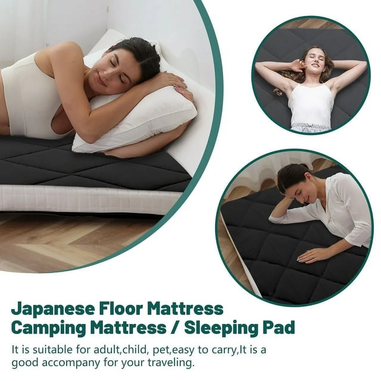 ABORON Diamond Patterned Mattress,4 Inch Extra Thick Sleeping Bed For Floor,Roll Up Mmemory Foam Mattress , Folding Floor Lounger Guest Bed Pad
