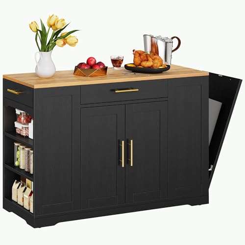 YITAHOME 53 inch Large Rolling Kitchen Island with Trash Can Storage Cabinet