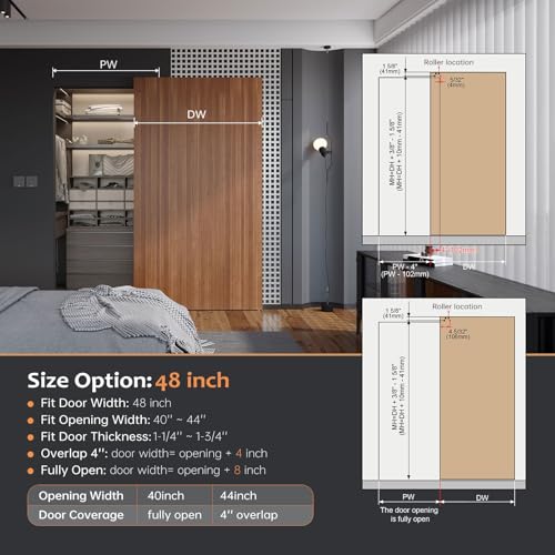 36inch Concealed Sliding Barn Door Hardware with Soft Close Mechanism, Aluminum Track, Invisible Floor Track, Fit MIN Opening Width 28in