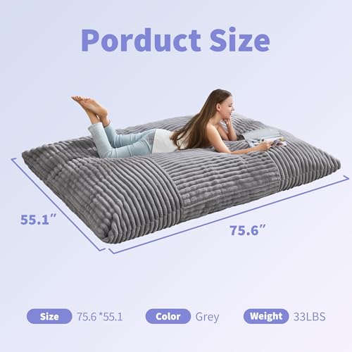 Hobestluk 3 in 1 Bean Bag Chair Giant Bean Bag Chairs Convertible Bean Bag Floor Cushion with Machine Washable Cover