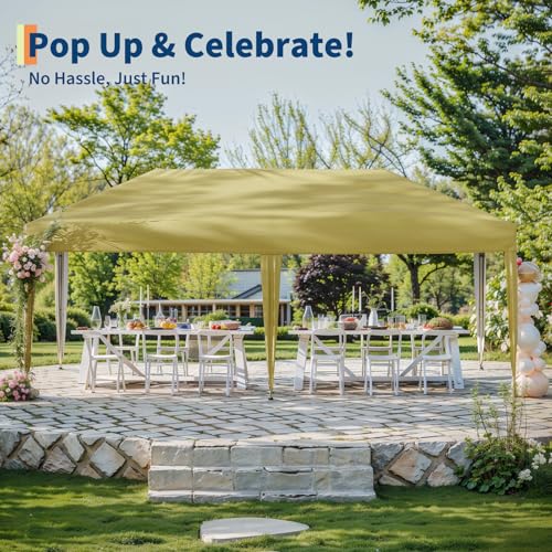 10x20 Pop Up Canopy - Easy Up Camping Tent with One Roller Bag, 3 Adjustable Height, 4 Weight Bags for Deck, Garden, Sports, Beach, Party - White