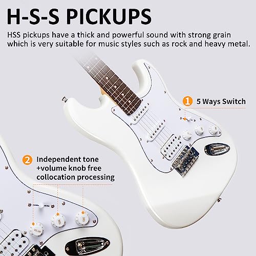 AODSK Electric Guitar with Amp Beginner Kit 39 Inch Solid Body Full Size,All Accessories,Digital Tuner,Six Strings,Four Picks,Tremolo Bar,Strap