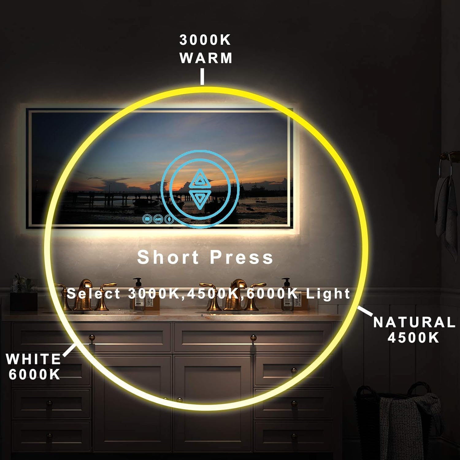 LED Bathroom Mirror for Wall - JORYOO 36x24 Inch Anti-Fog Bathroom Mirror with Lights - Lighted Bathroom Mirror